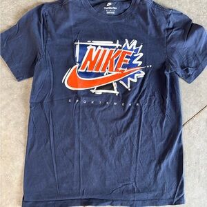 Nike Navy T-Shirt with Orange and White Graphic Logo